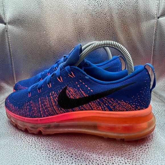 Size 7.5 Nike Airmax Flyknit Womens Vivid Blue Orange Running Sneaker 620659-400 - Picture 7 of 10